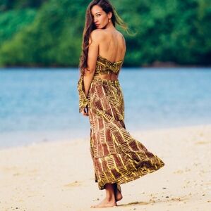 Noa Noa Backless Patterned Maxi Dress Convertible Boho Hippie Goddess Flowy Cute